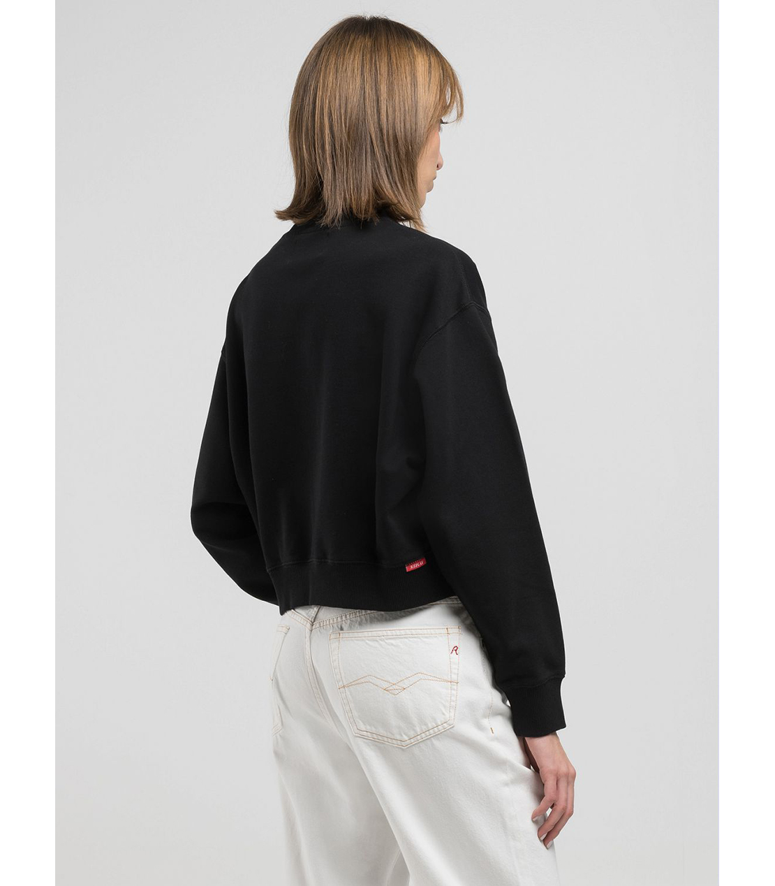 Rロゴ刺繍入りクロップドスウェットシャツ 詳細画像 ブラック 3